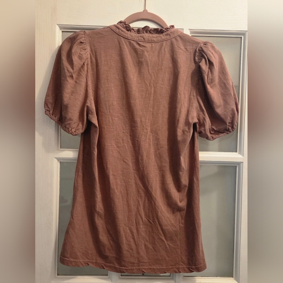 Sundry By "Anthropologie" Puff Sleeve & Ruffled Neckline- LIGHT BROWN! - Picture 6 of 7